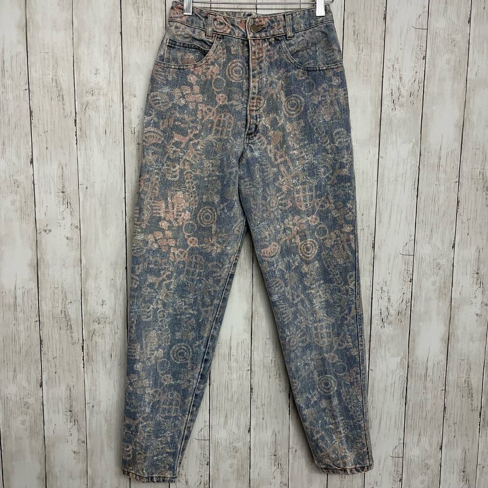 Massimo Italy Super High Rise Baggy Mom Graphic Print Denim Jeans Size 11/12